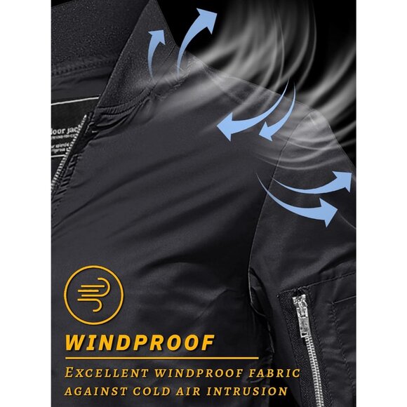 Men's Black Bomber Jacket with Zip-Up Front and Utility Sleeve Pocket - Picture 3 of 7